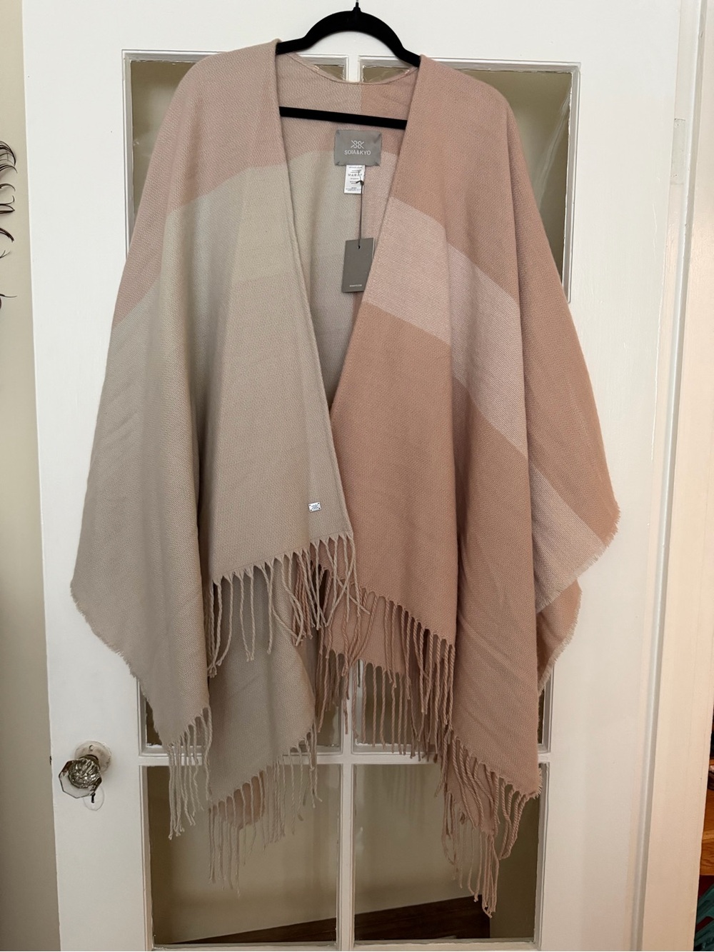 Soia & Kyo Two-Tone Fringe Wrap in Beige and Blush